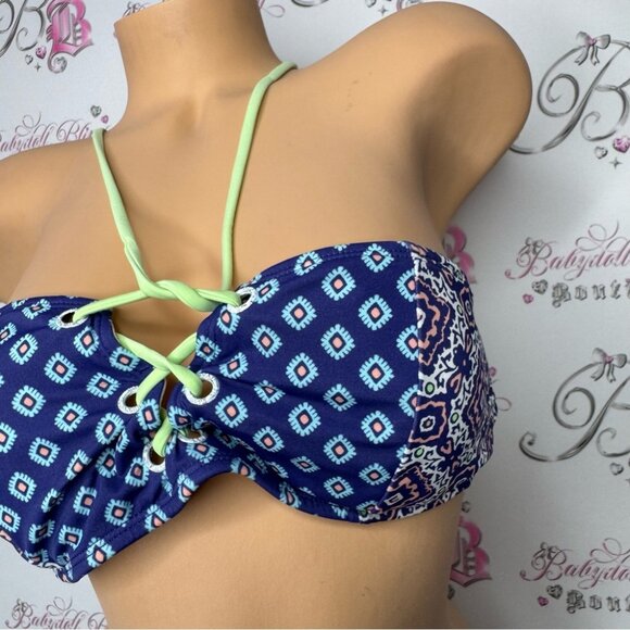 Roxy bikini top paisley print adjustable tassle bead straps corset lace up boho - Picture 11 of 12